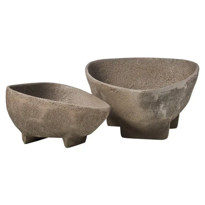 Deriva Set Of 2 Textured Grey Bowls