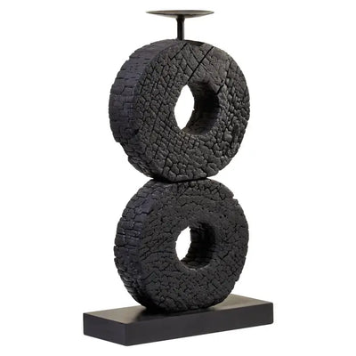 Fidel Large Charred Black Mango Wood Log Candle Holder