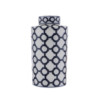 Tall Blue and White Harmony Jar with Lid