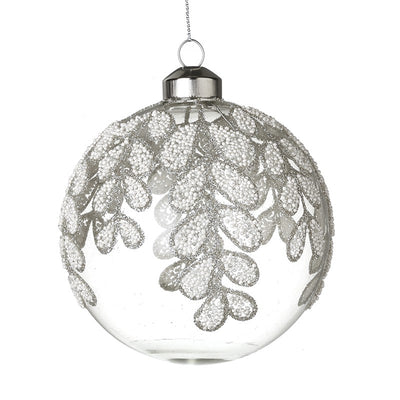 Large White Beaded Leaf Glass Bauble