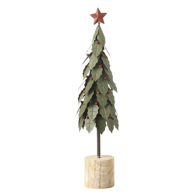 Metal Green Holly Tree With Red Star