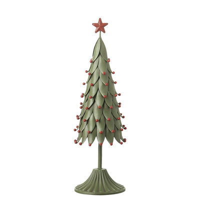 Sml Green Metal Tree W/Red Star & Balls