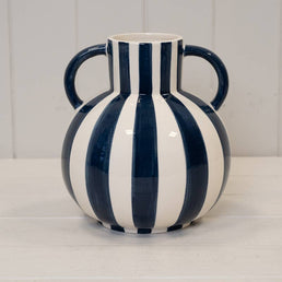 Blue Painted Striped Statement Vase