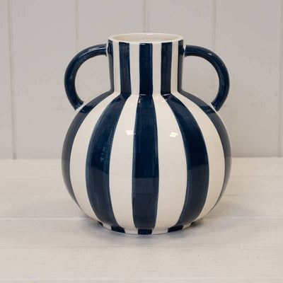 Blue Painted Striped Statement Vase