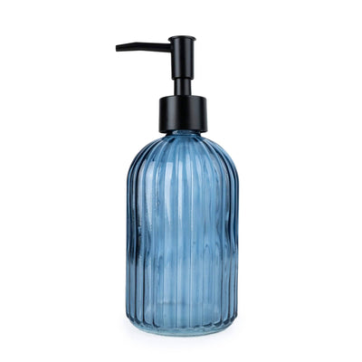 Soap Dispenser in Ridged Glass  - Blue