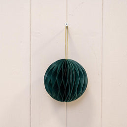 Set Of 3 Dark Green Round Paper Baubles
