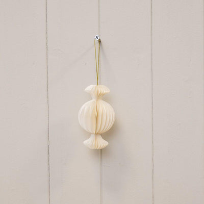 Set Of 3 Off White Candy Paper Baubles