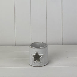 Glazed Ceramic Tealight Holder With Star Cut Out With Textured Detail