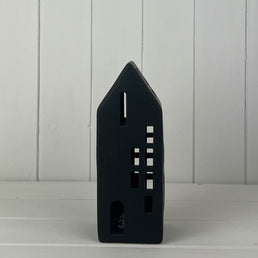 Tall Black Ceramic Led House With Cut Out Windows