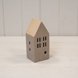 Small Taupe Ribbed Ceramic LED Home with Sand Roof Decoration