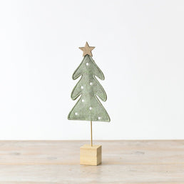 Green Felt Tree On Wooden Base, 21cm