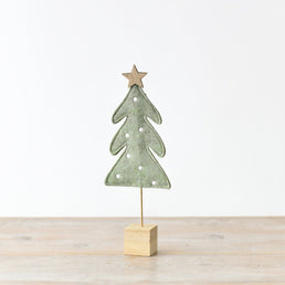 Green Felt Tree On Wooden Base, 28cm