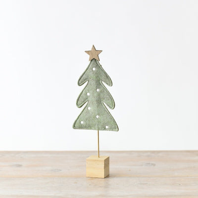 Green Felt Tree On Wooden Base, 28cm