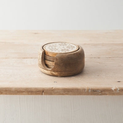 11cm Snowflakes Wooden Coaster Set
