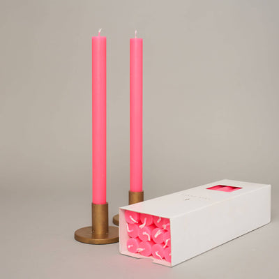 Fluoro Pink Coloured Taper Candles - set of 2