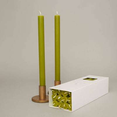 Leaf Green Coloured Taper Candles - set of 2