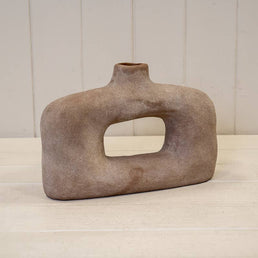 Brown Textured Wide Sculptured Vase Small