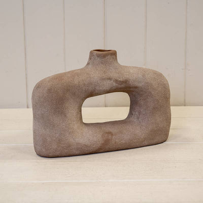 Brown Textured Wide Sculptured Vase Small
