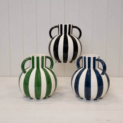 Blue Painted Striped Statement Vase
