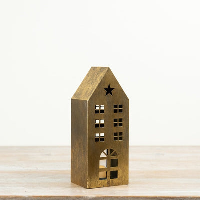 20.5cm Gold Metal House T-Light Lantern