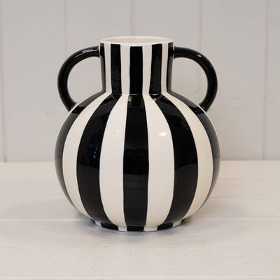 Blue Painted Striped Statement Vase