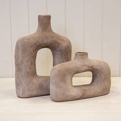 Brown Textured Wide Sculptured Vase Small