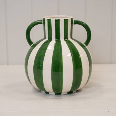 Blue Painted Striped Statement Vase