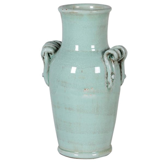 Aquamarine Twist Handle Ceramic Vase