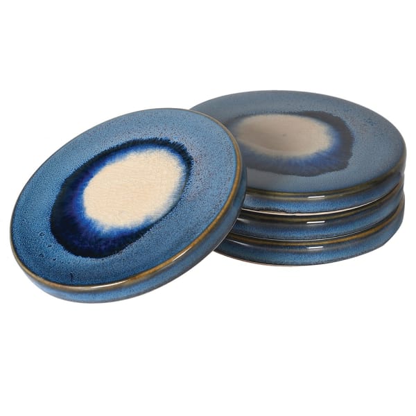 Set of 4 Round Blue Ceramic Coasters