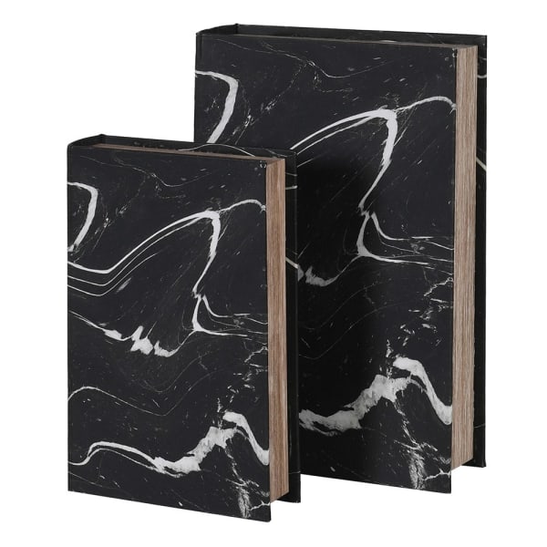 Set of 2 Black Marble Effect Book Boxes