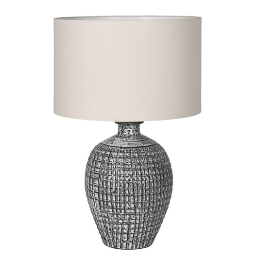 Textured Grey Table Lamp with Linen Shade