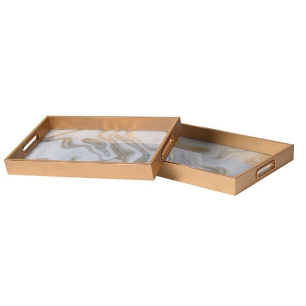 Set of 2 Gold Swirl Rectangular Trays