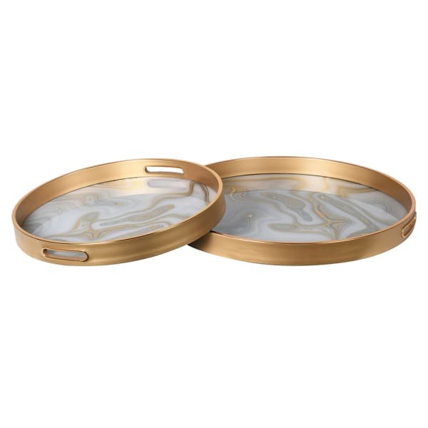 Set of 2 Gold Swirl Round Trays