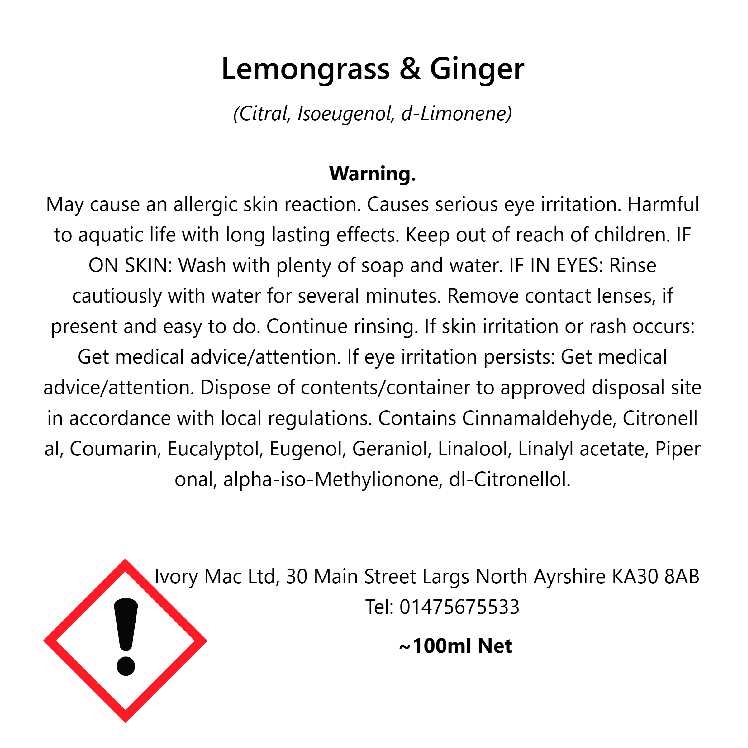 Lemongrass and Ginger 100ml Reed Diffuser