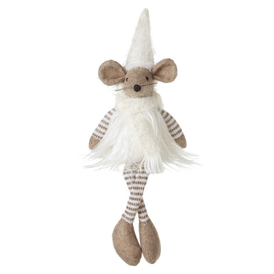 Small Sitting Mouse In White Scarf& Hat
