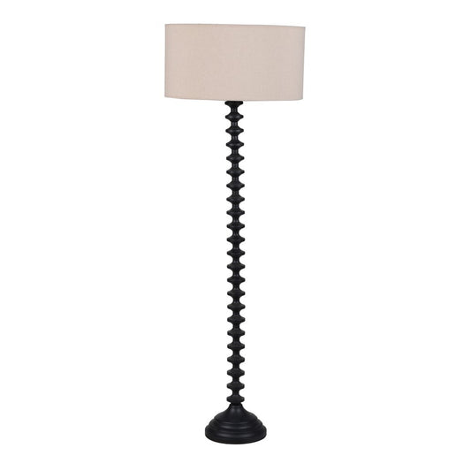 Black Ridged Floor Lamp with Beige Shade