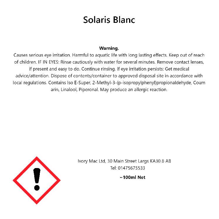 Solaris Blanc 100ml Reed Diffuser