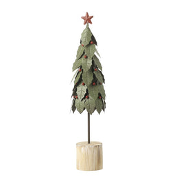 Sml Metal Green Holly Tree With Red Star