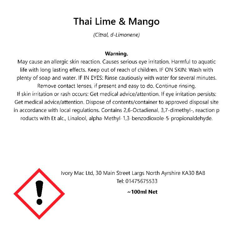 Thai Lime & Mango 100ml Reed Diffuser Refill