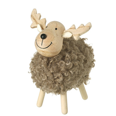 Standing Fluffy Wooden Reindeer