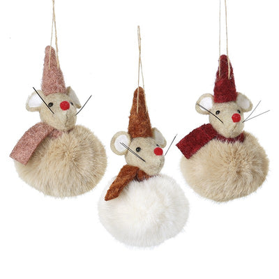 Hanging Pom Pom Mice In Scarf Mix
