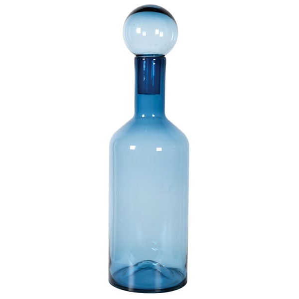 Large Blue Glass Bottle with Ball Top