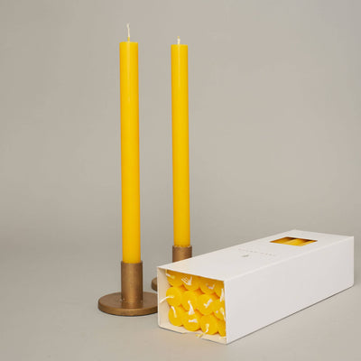 Yellow Coloured Taper Candles - set of 2