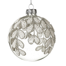 Small White Beaded Leaf Glass Bauble