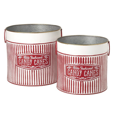 Candy Cane Red Metal Buckets