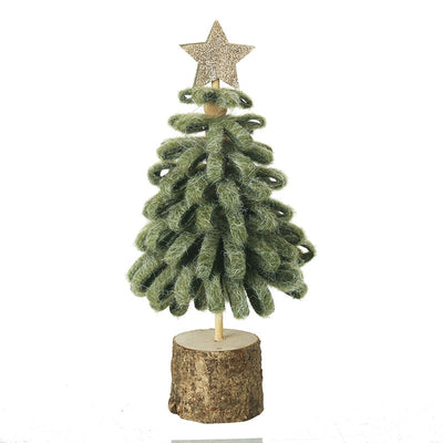 Green Loop Tree with Star & Wood Base