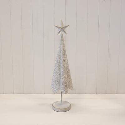 Off White Metal Christmas Tree With Brushed Gold Stars Medium
